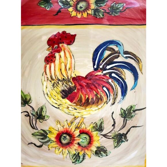 PLATTER/SERVING DISH-GALLO-Ceramic-Rooster-Sunflowers-Ruffled Edge-Decor-11"x11" - Picture 3 of 13